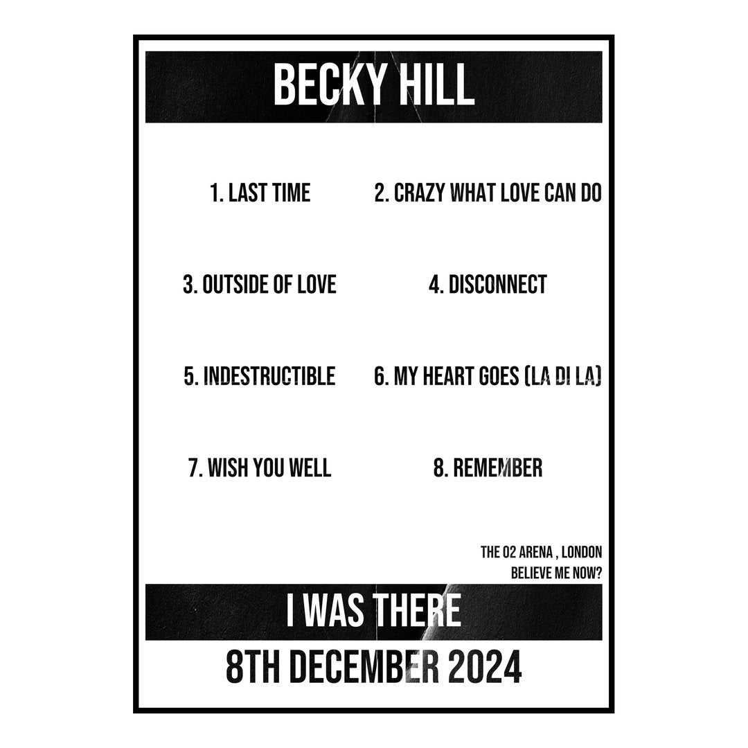 Becky Hill London 8th December 2024 Setlist poster