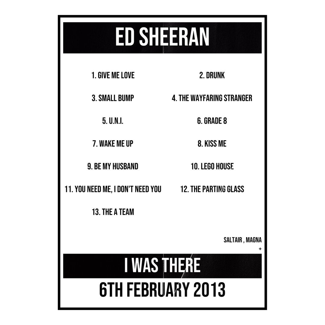Ed Sheeran Magna 6th February 2013 Setlist poster