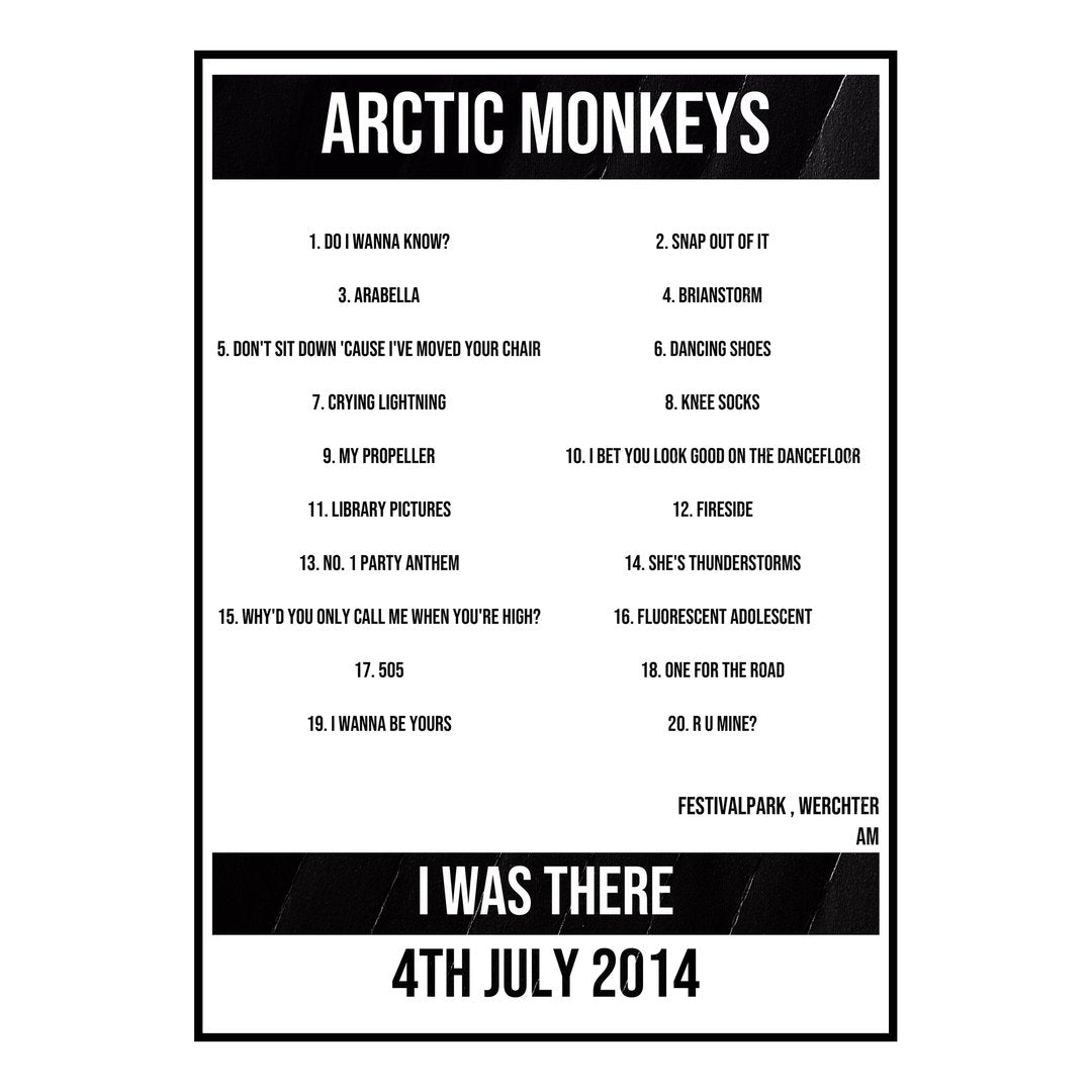 Arctic Monkeys Werchter 4th July 2014 Setlist poster