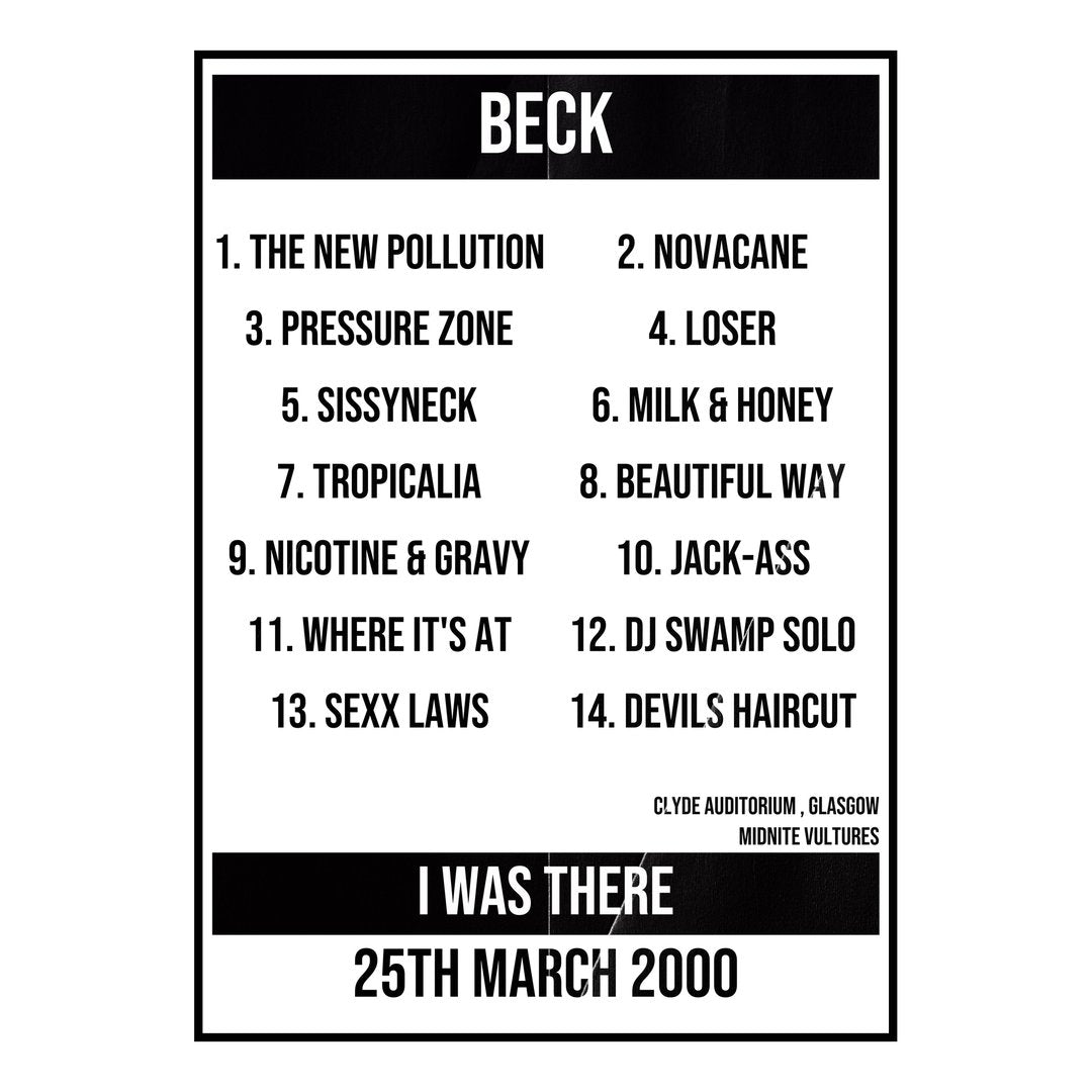 Beck Glasgow 25th March 2000 Setlist poster