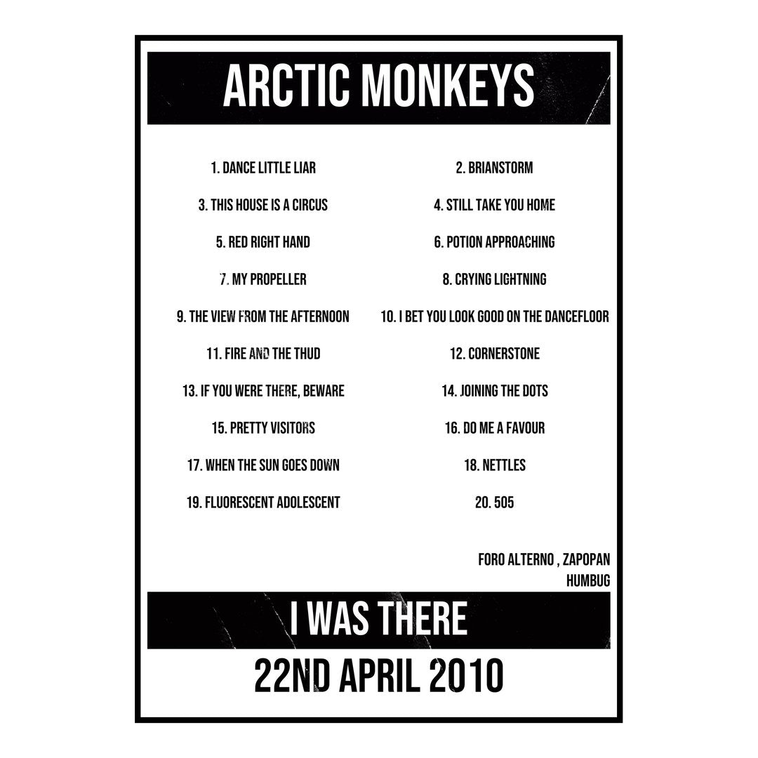 Arctic Monkeys Zapopan 22nd April 2010 Setlist poster