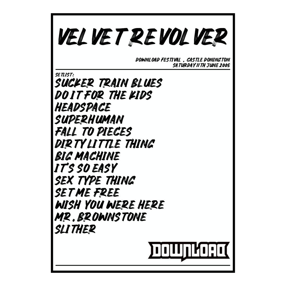 Velvet Revolver Castle Donington 11th June 2005 Setlist poster