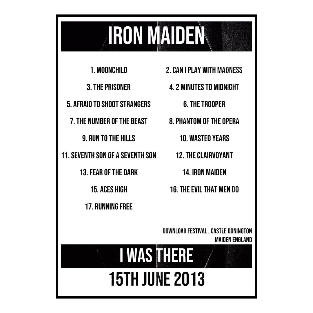 Iron Maiden Castle Donington 15th June 2013 Setlist poster