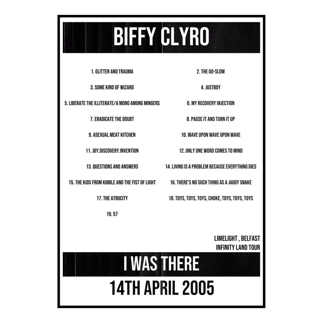 Biffy Clyro Belfast 14th April 2005 Setlist poster