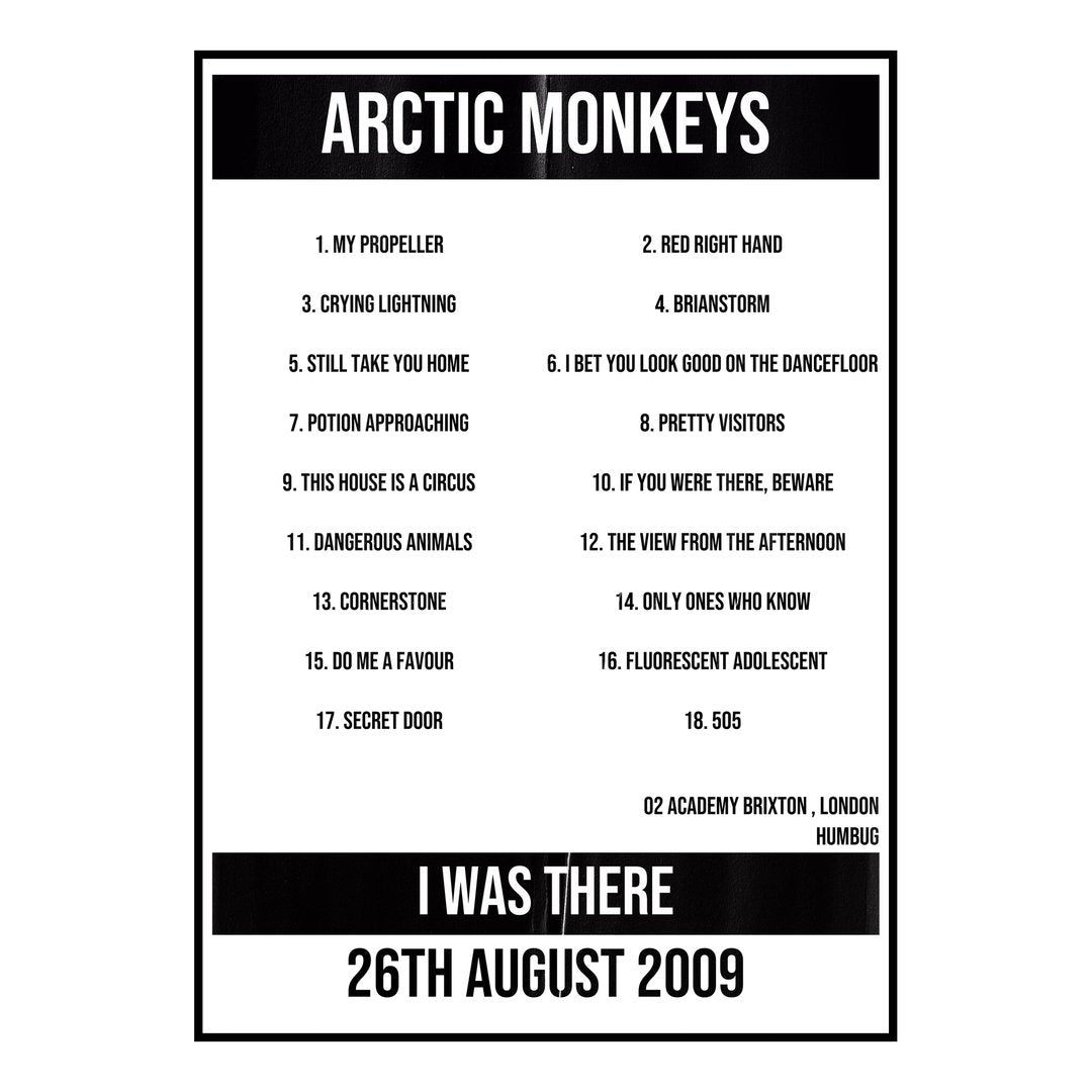 Arctic Monkeys London 26th August 2009 Setlist poster