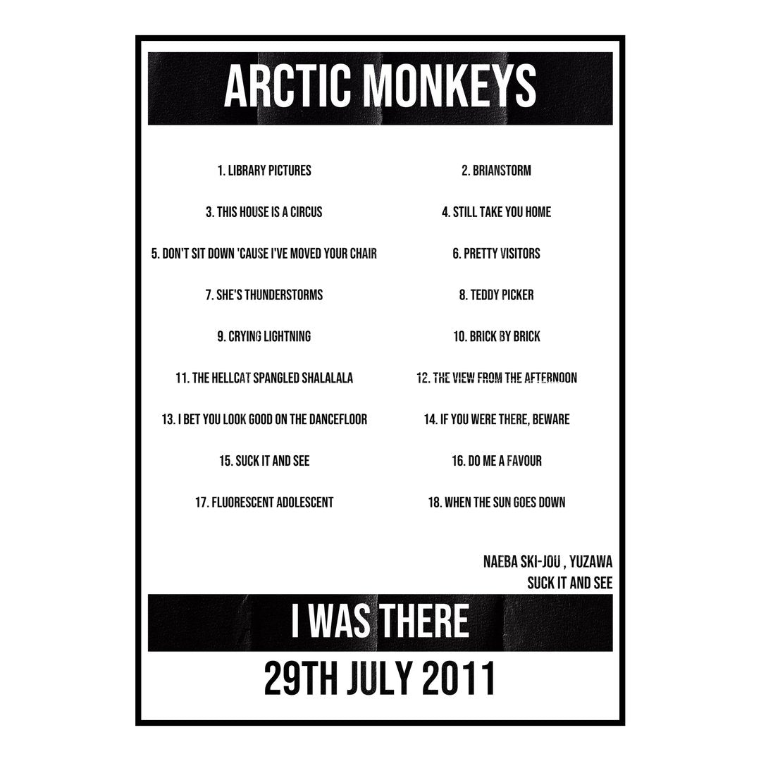 Arctic Monkeys Yuzawa 29th July 2011 Setlist poster