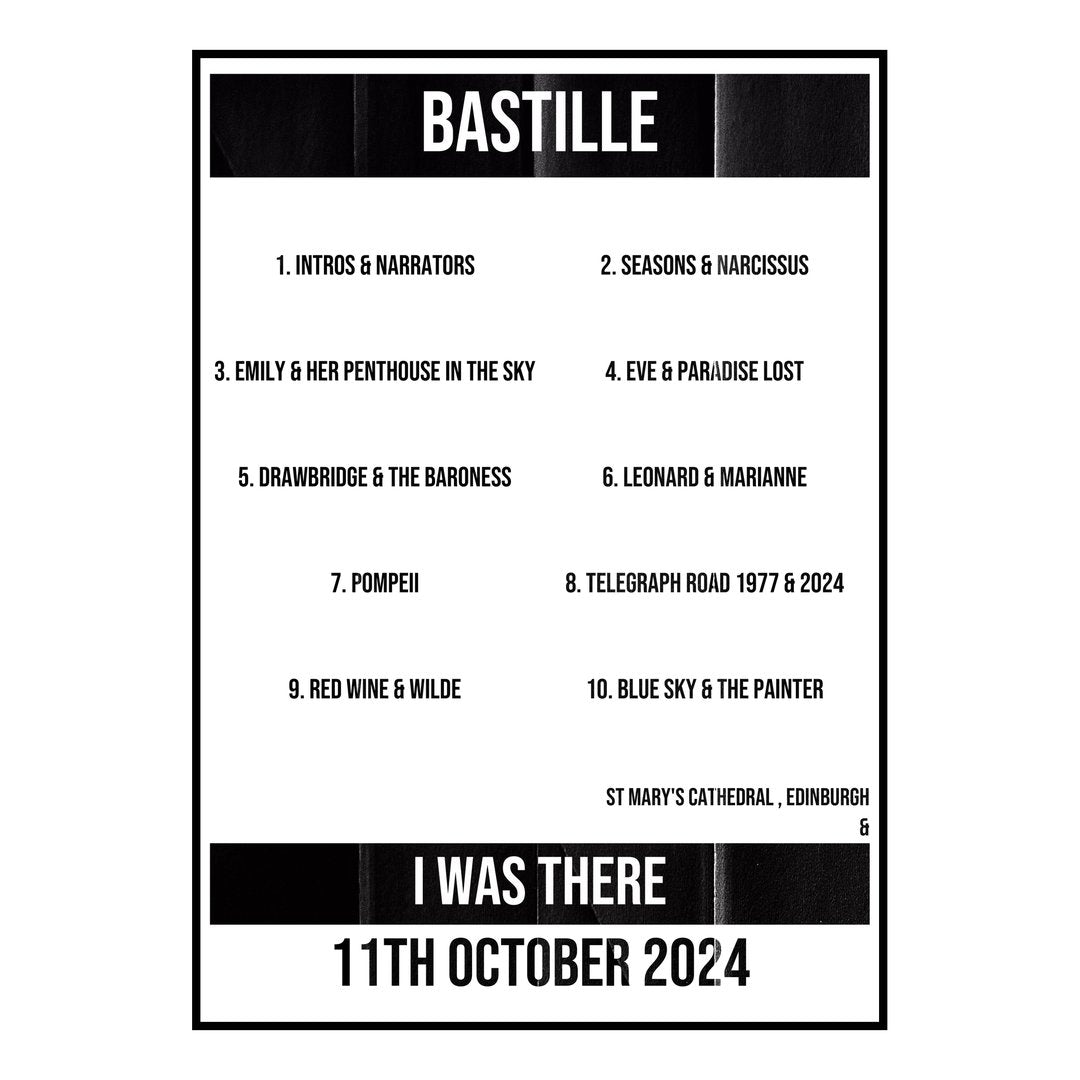 Bastille Edinburgh 11th October 2024 Setlist poster