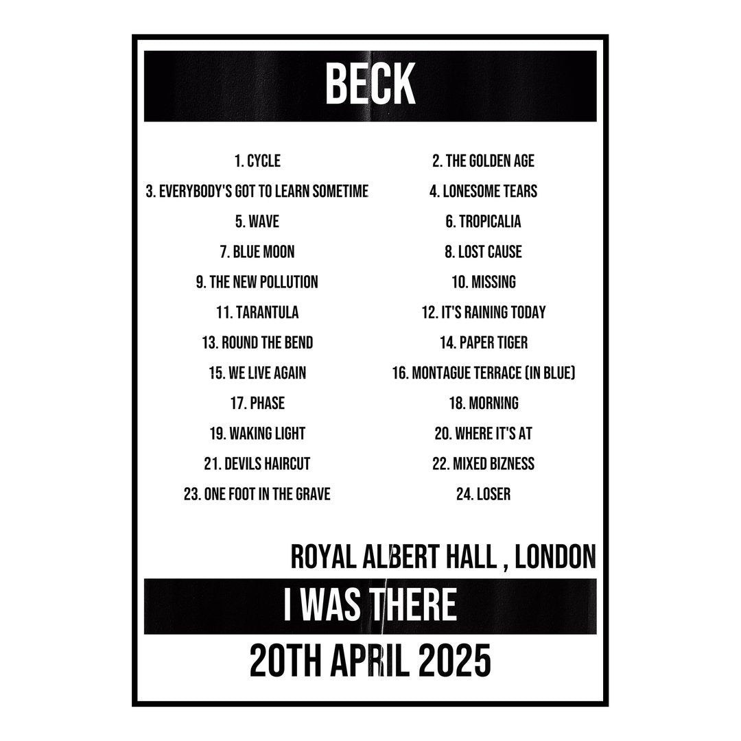 Beck London 20th April 2025 Setlist poster