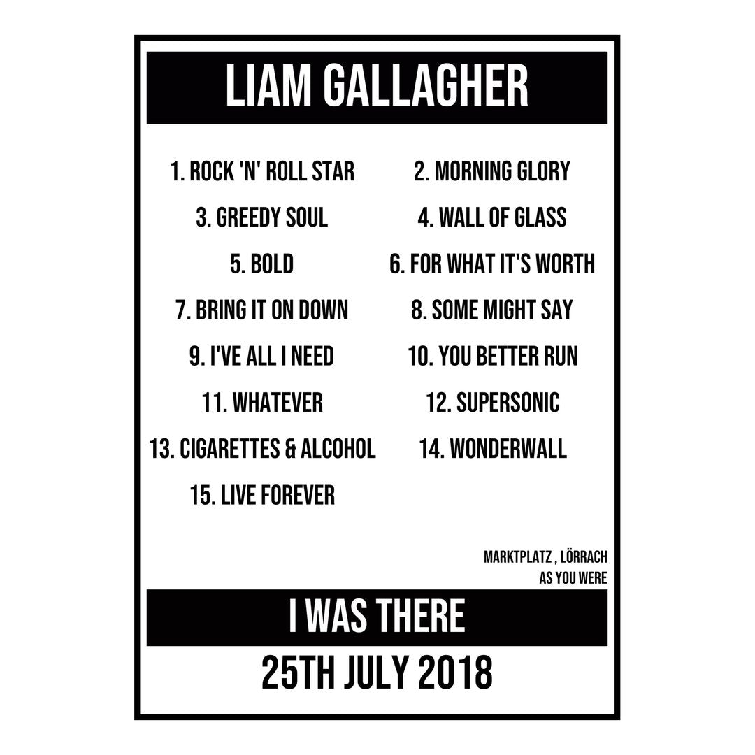 A Setlist Poster Featuring Liam Gallagher Gig from Lörrach in 2018