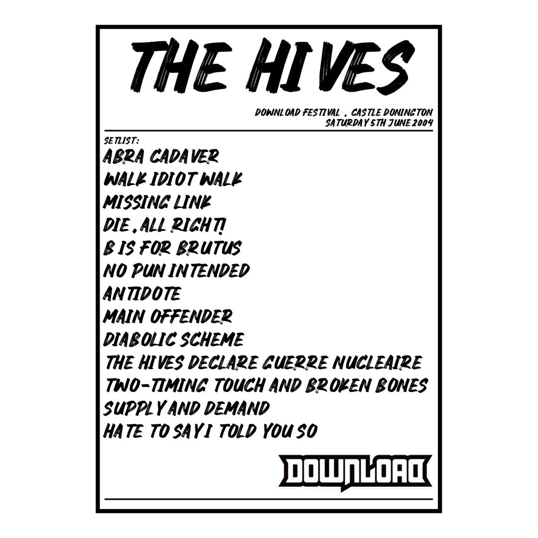 The Hives Castle Donington 5th June 2004 Setlist poster