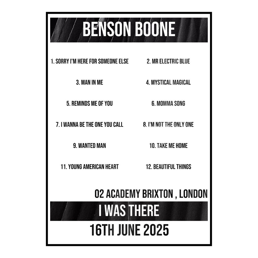 Benson Boone London 16th June 2025 Setlist poster