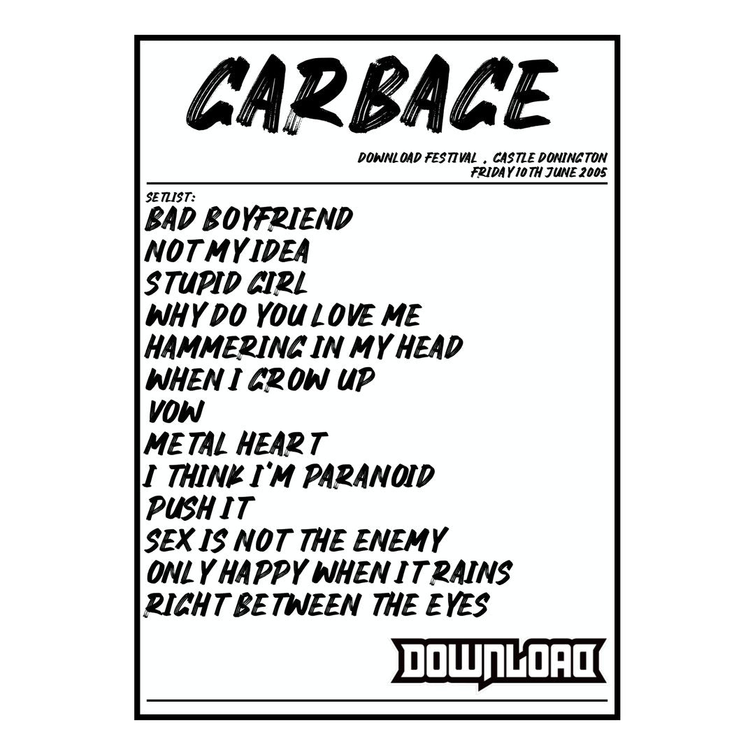 Garbage Castle Donington 10th June 2005 Setlist poster