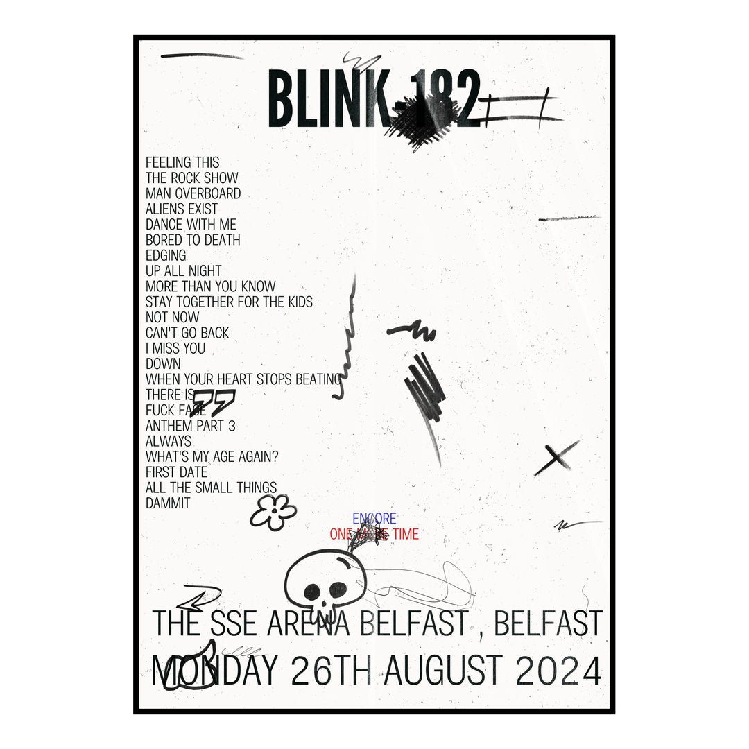 blink‐182 Belfast 26th August 2024 Setlist poster