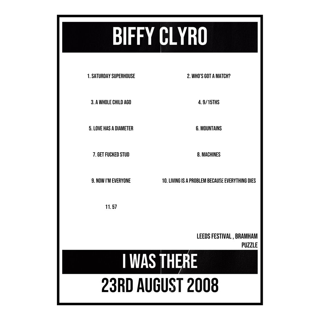 Biffy Clyro Bramham 23rd August 2008 Setlist poster