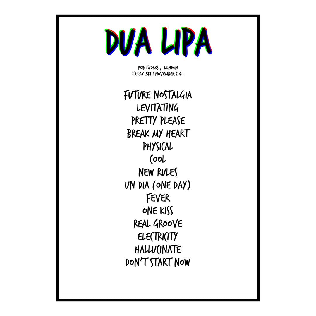 Dua Lipa London 27th November 2020 Setlist poster
