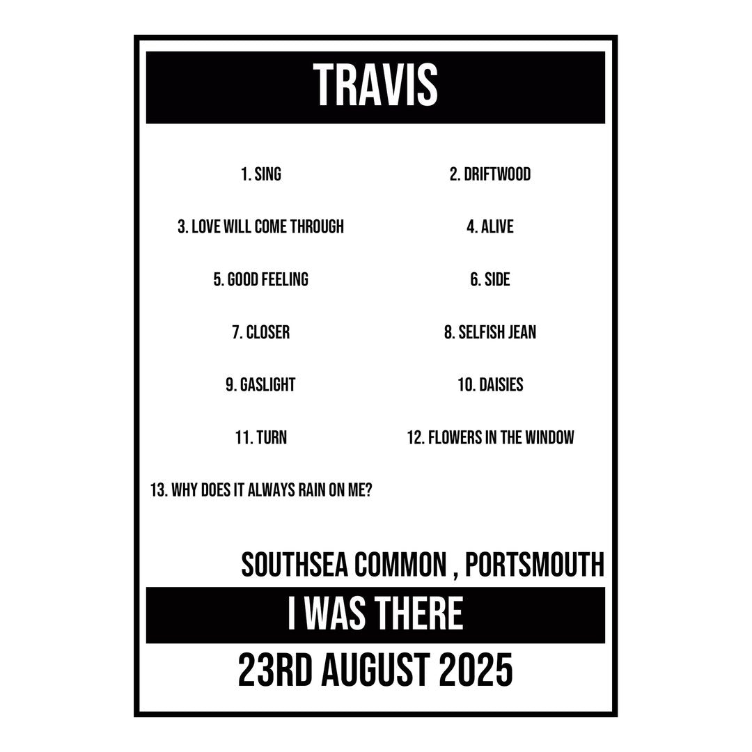 A Setlist Poster Featuring Travis Gig from Portsmouth in 2025