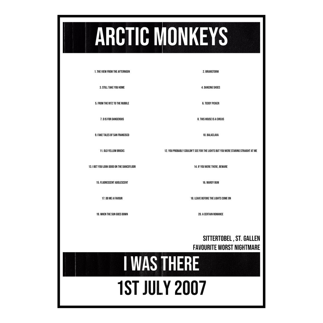 Arctic Monkeys St. Gallen 1st July 2007 Setlist poster