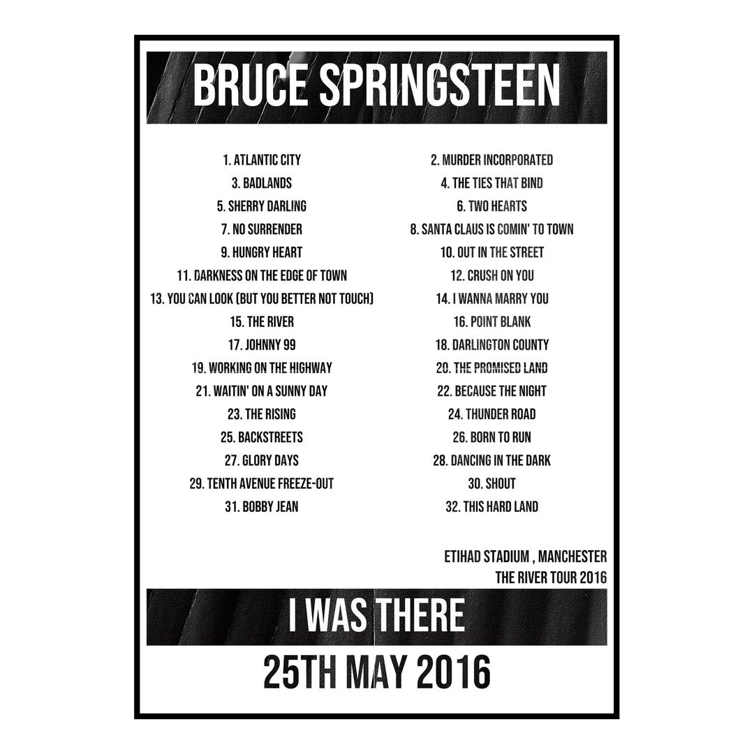 Bruce Springsteen Manchester 25th May 2016 Setlist poster