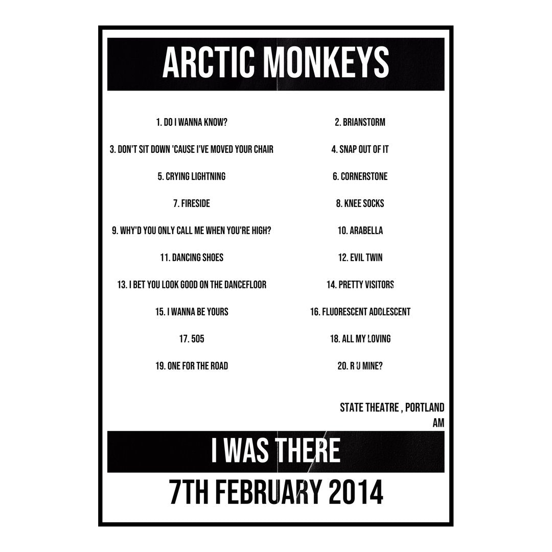 Arctic Monkeys Portland 7th February 2014 Setlist poster