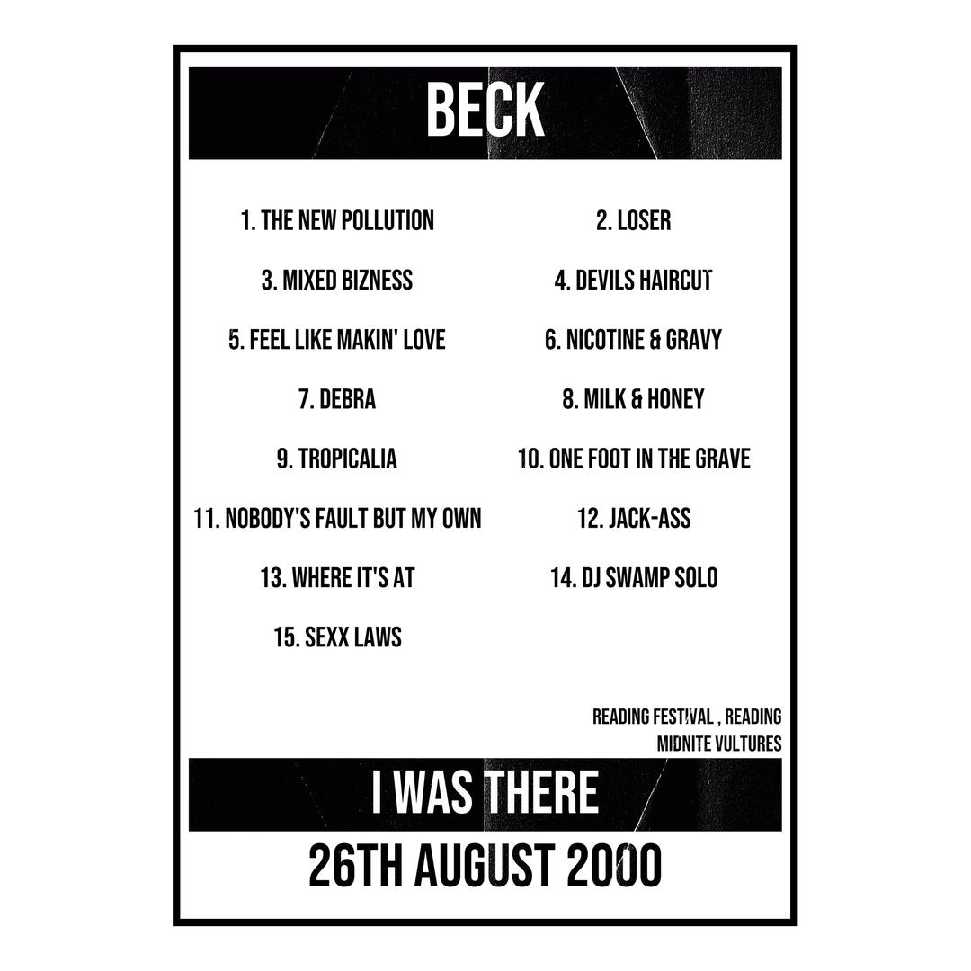 Beck Reading 26th August 2000 Setlist poster