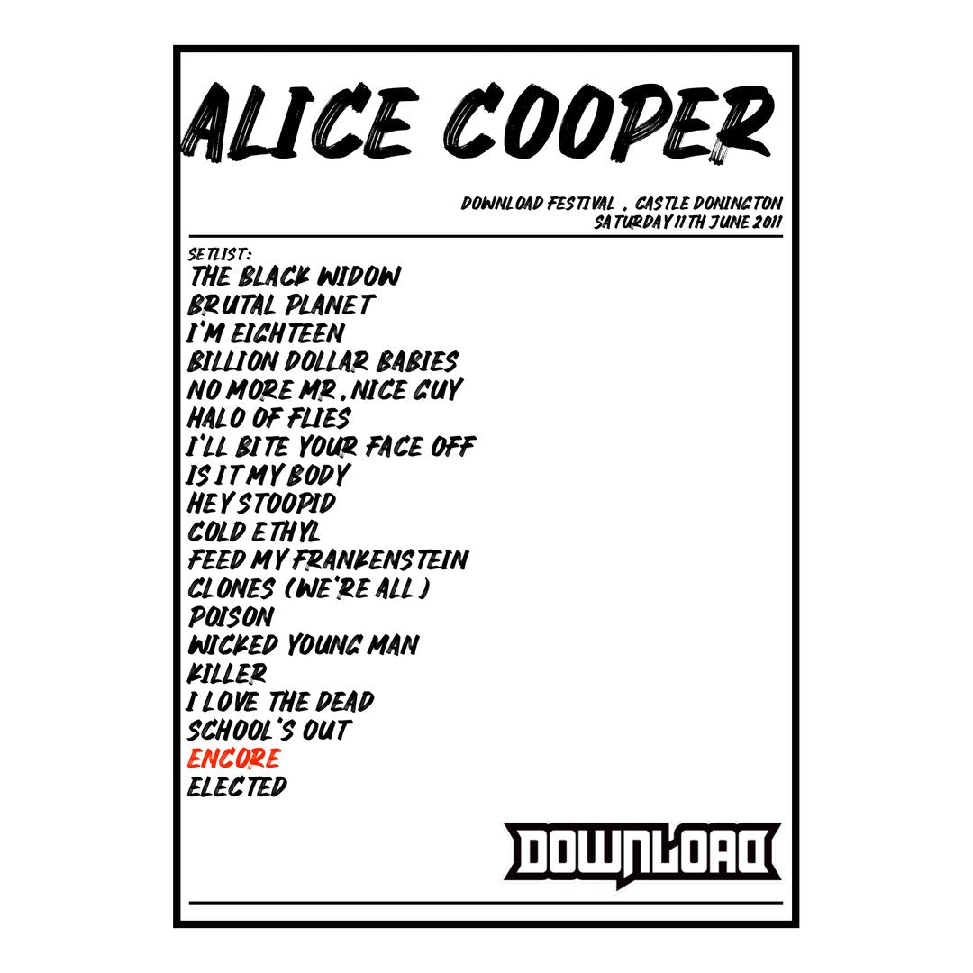 Alice Cooper Castle Donington 11th June 2011 Setlist poster