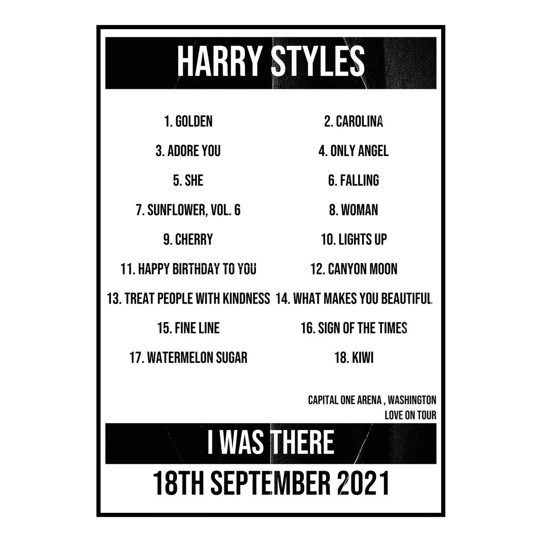 Harry Styles Washington 18th September 2021 Setlist poster