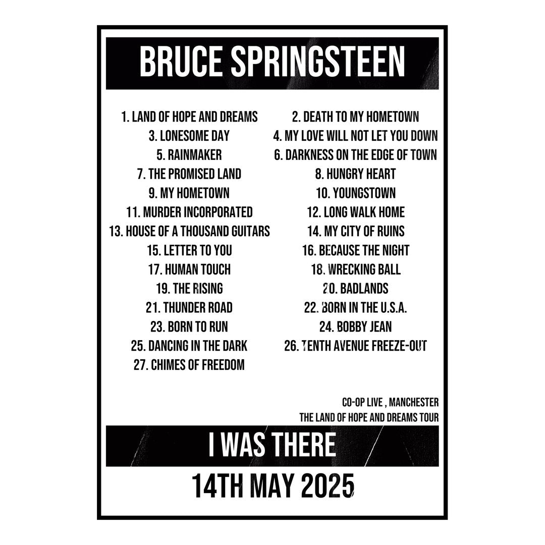 Bruce Springsteen Manchester 14th May 2025 Setlist poster