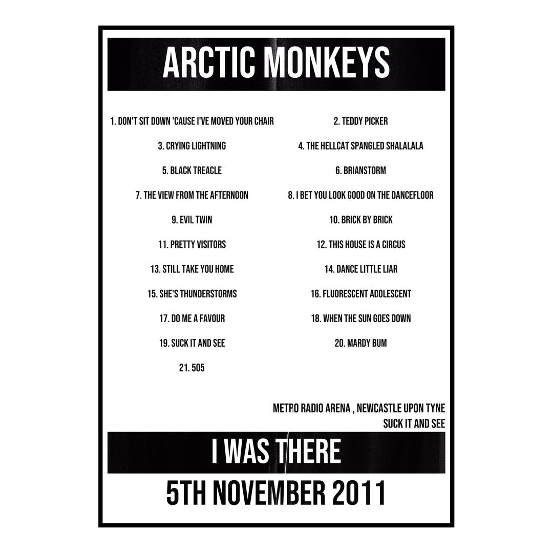 Arctic Monkeys Newcastle upon Tyne 5th November 2011 Setlist poster