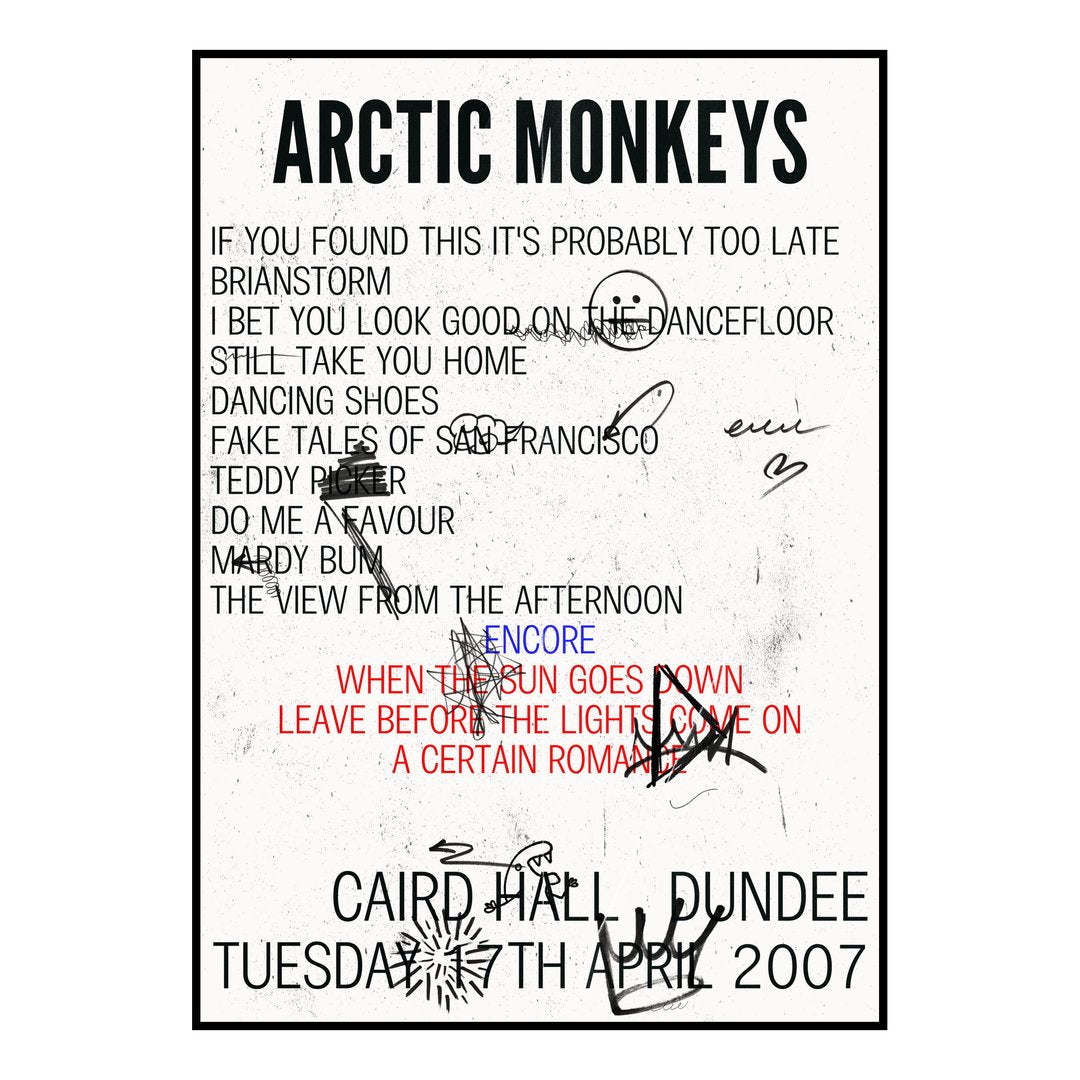 Arctic Monkeys Dundee 17th April 2007 Setlist poster
