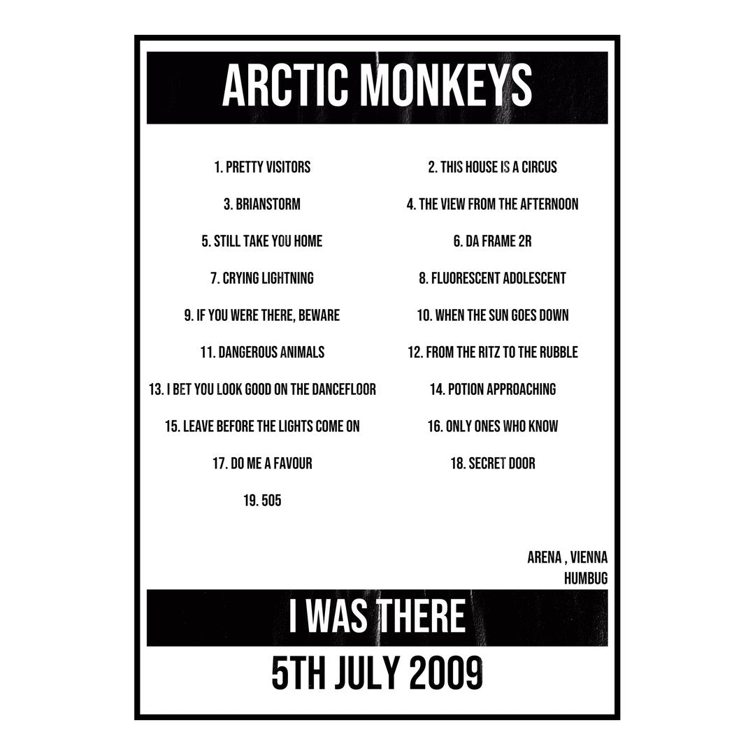 Arctic Monkeys Vienna 5th July 2009 Setlist poster