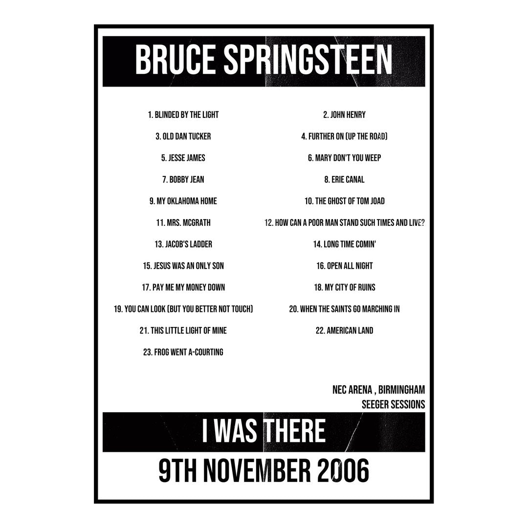 Bruce Springsteen Birmingham 9th November 2006 Setlist poster