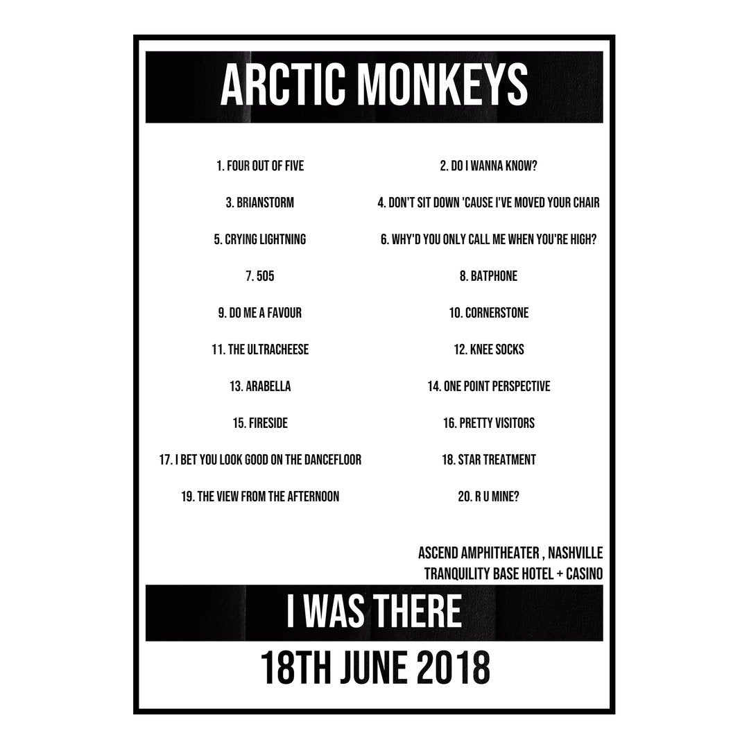 Arctic Monkeys Nashville 18th June 2018 Setlist poster