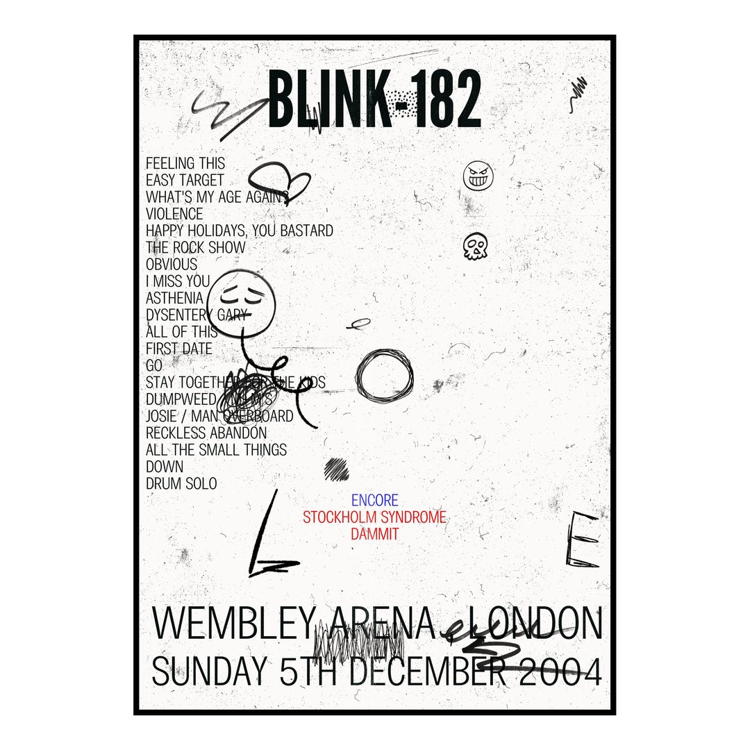 blink‐182 London 5th December 2004 Setlist poster