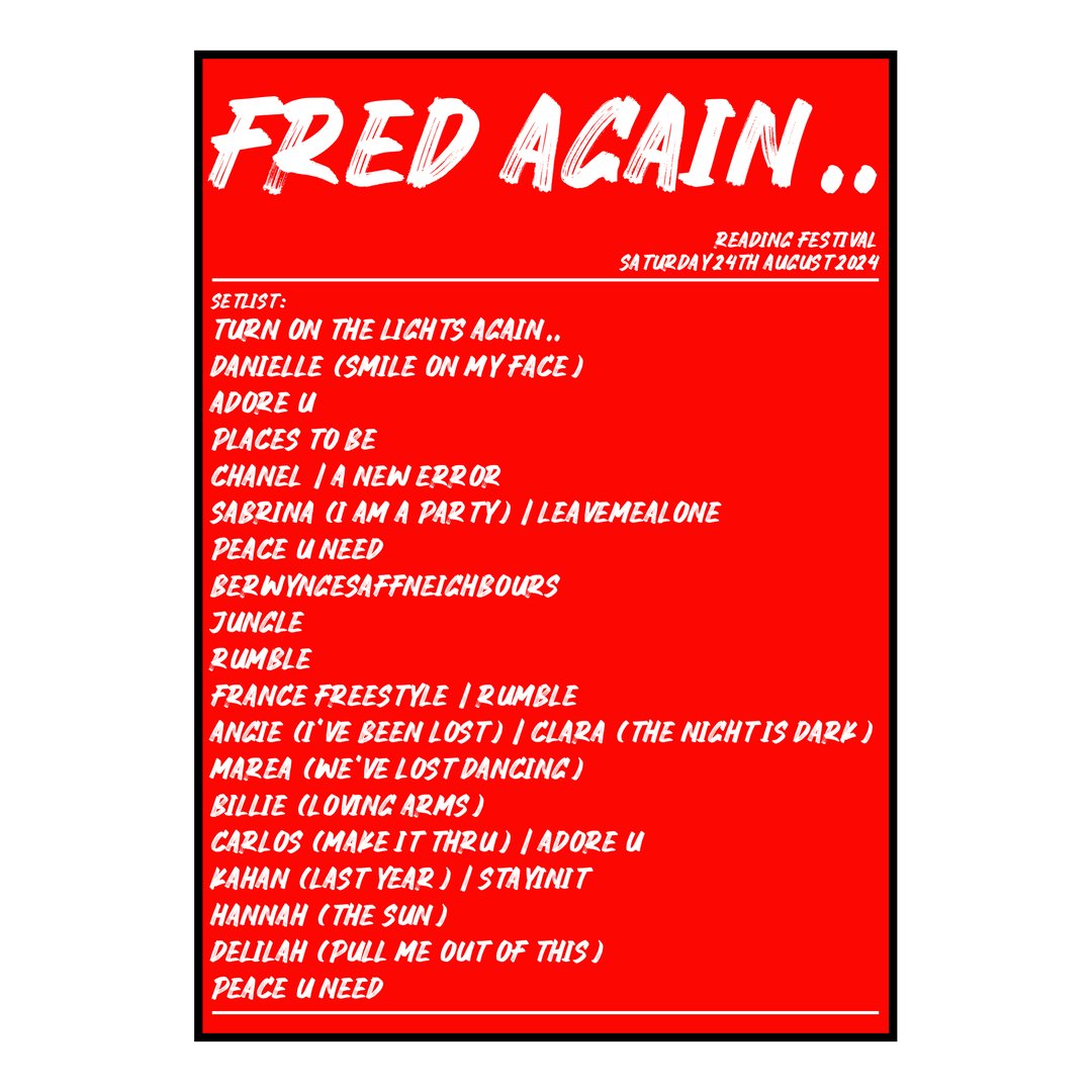 Fred again.. Reading 24th August 2024 Setlist poster