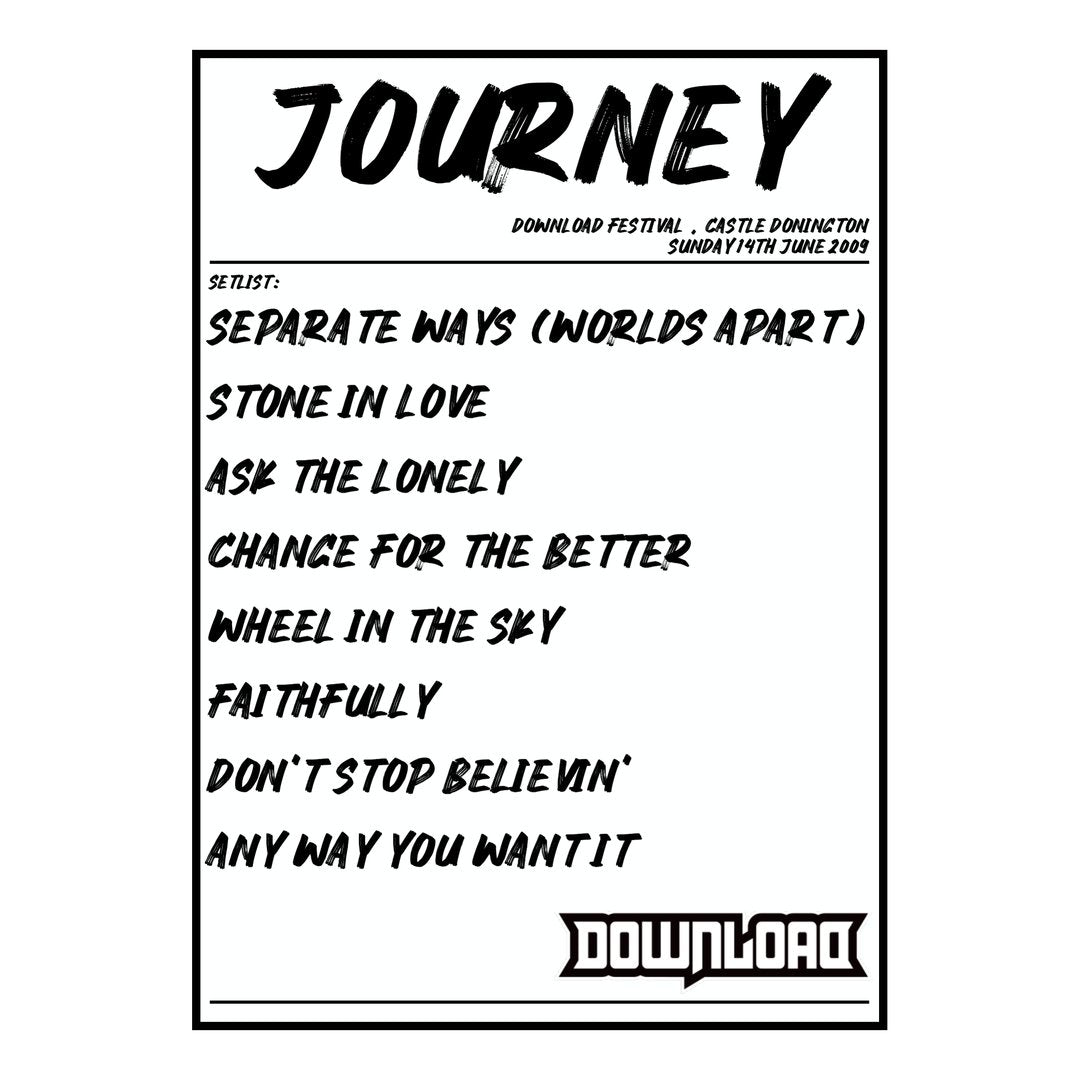 Journey Castle Donington 14th June 2009 Setlist poster
