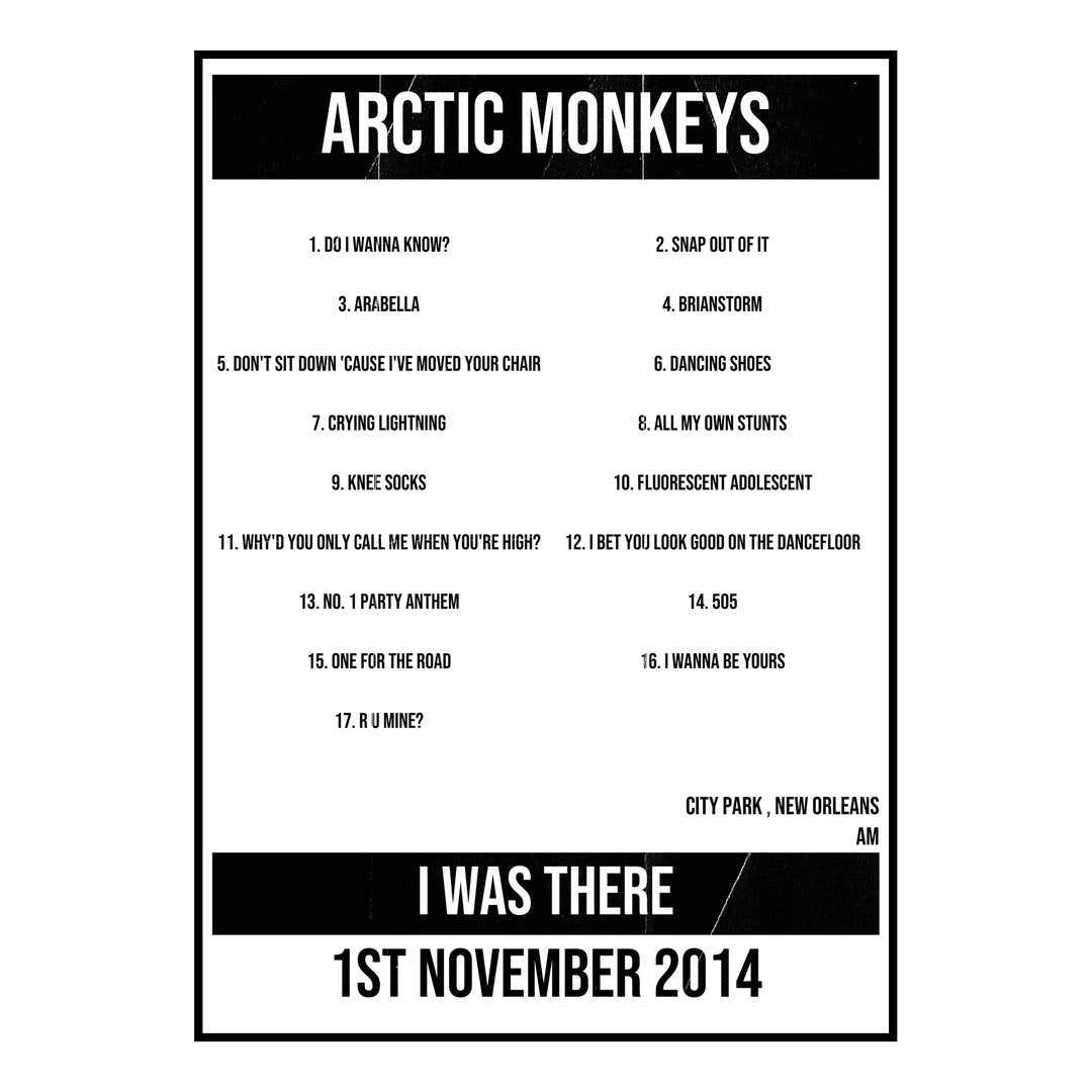 Arctic Monkeys New Orleans 1st November 2014 Setlist poster