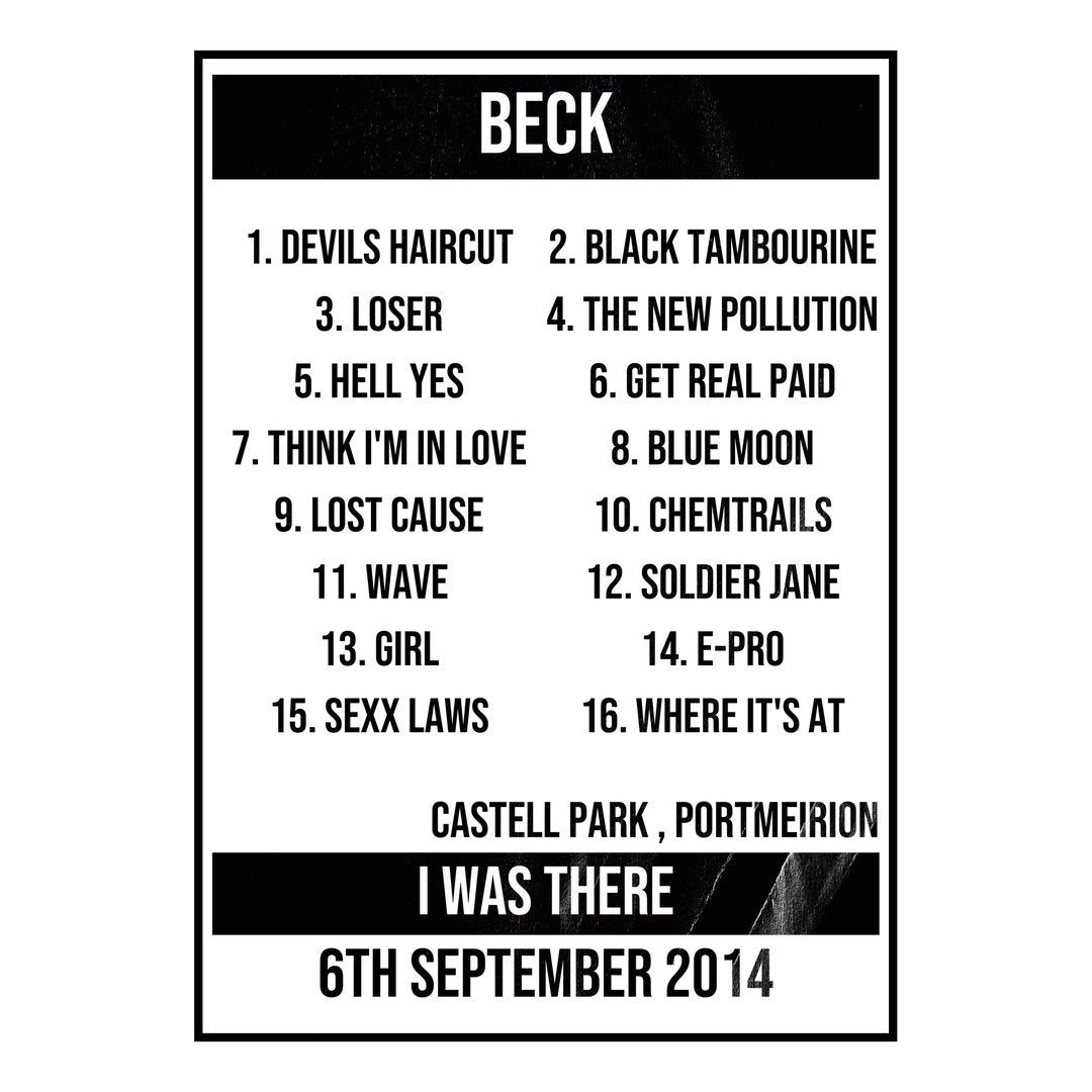 Beck Portmeirion 6th September 2014 Setlist poster