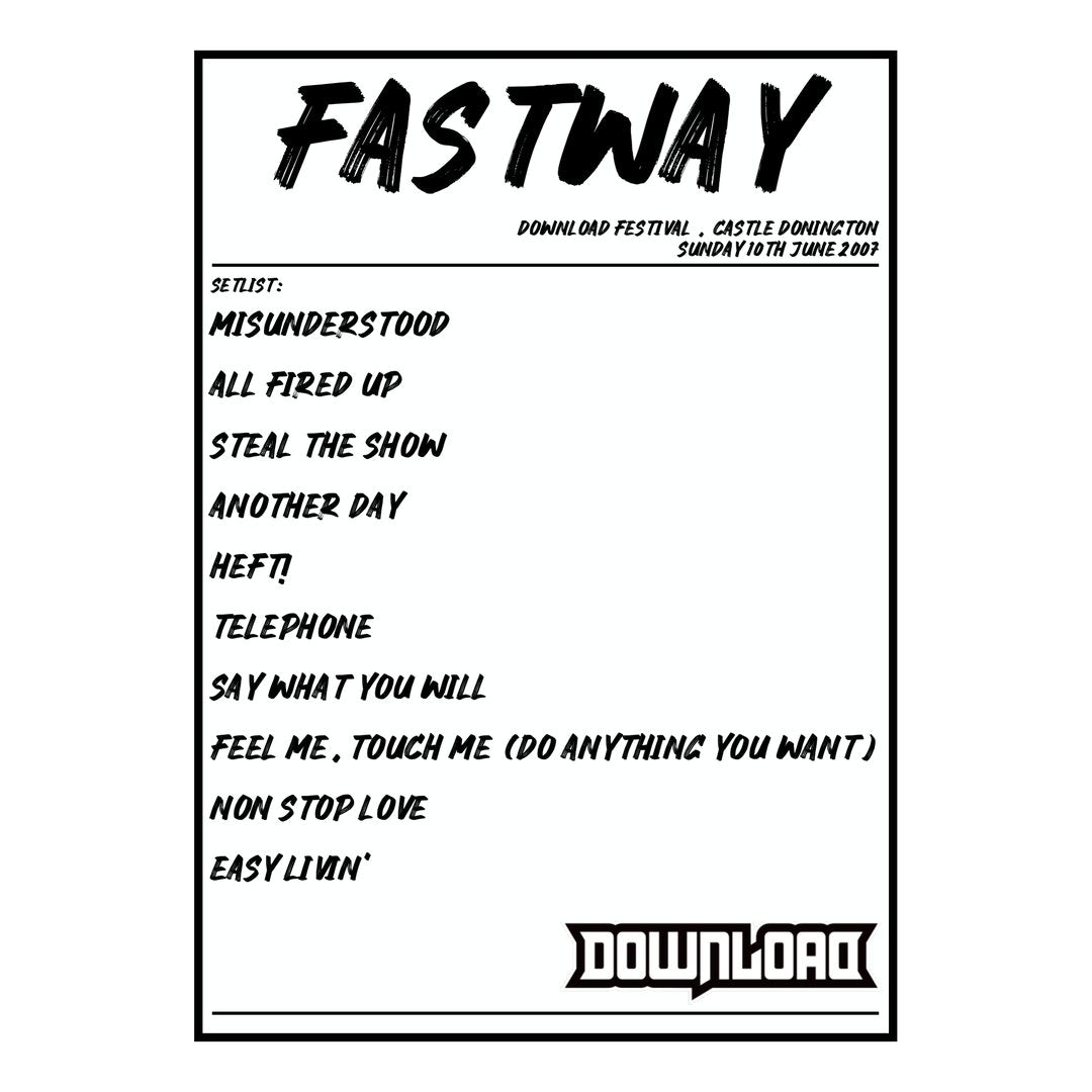 Fastway Castle Donington 10th June 2007 Setlist poster