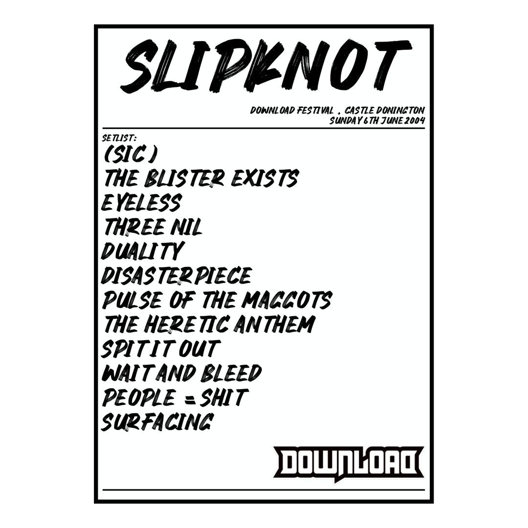 Slipknot Castle Donington 6th June 2004 Setlist poster