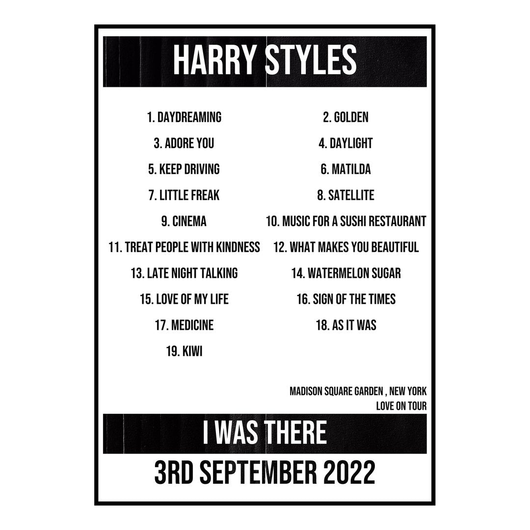 Harry Styles New York 3rd September 2022 Setlist poster
