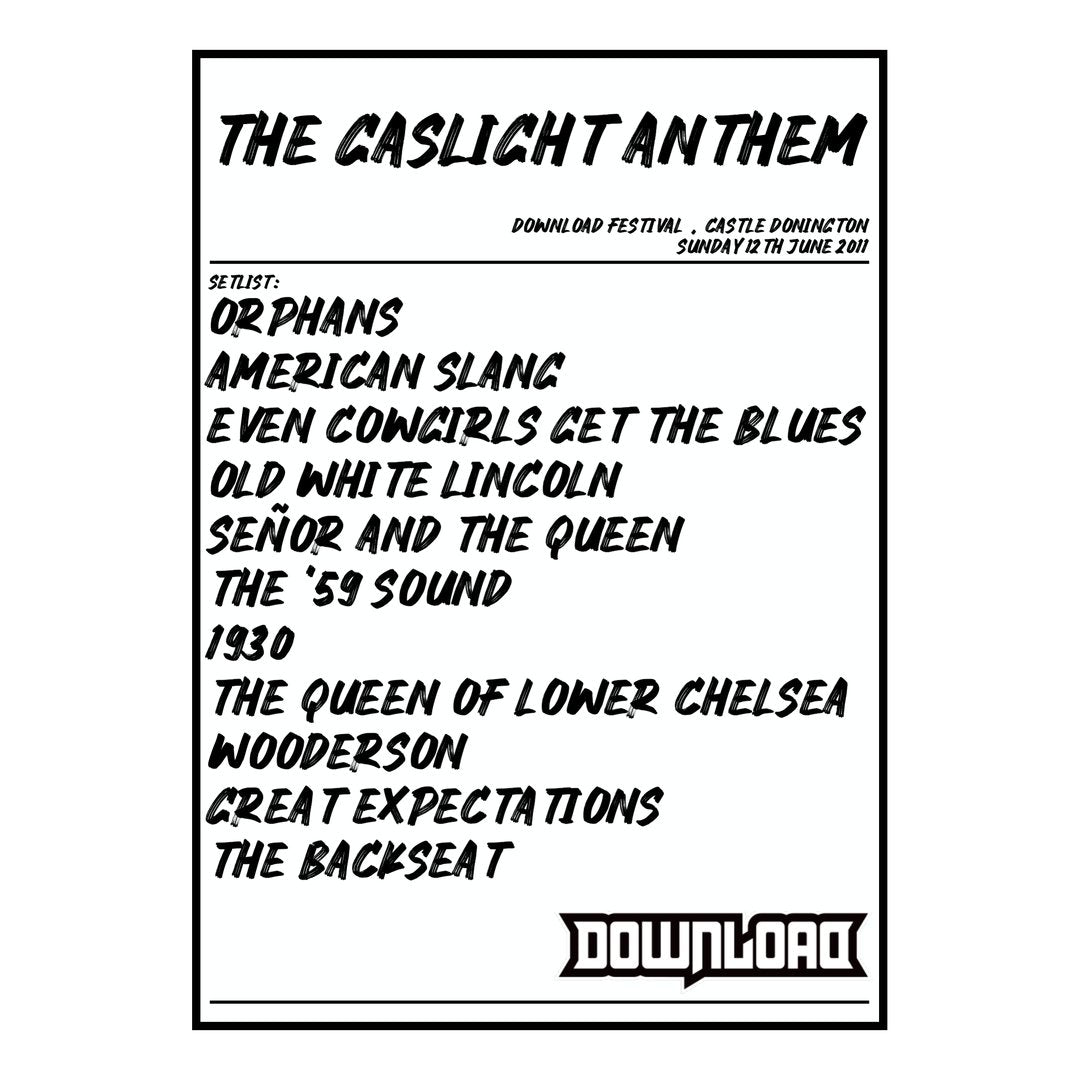 The Gaslight Anthem Castle Donington 12th June 2011 Setlist poster