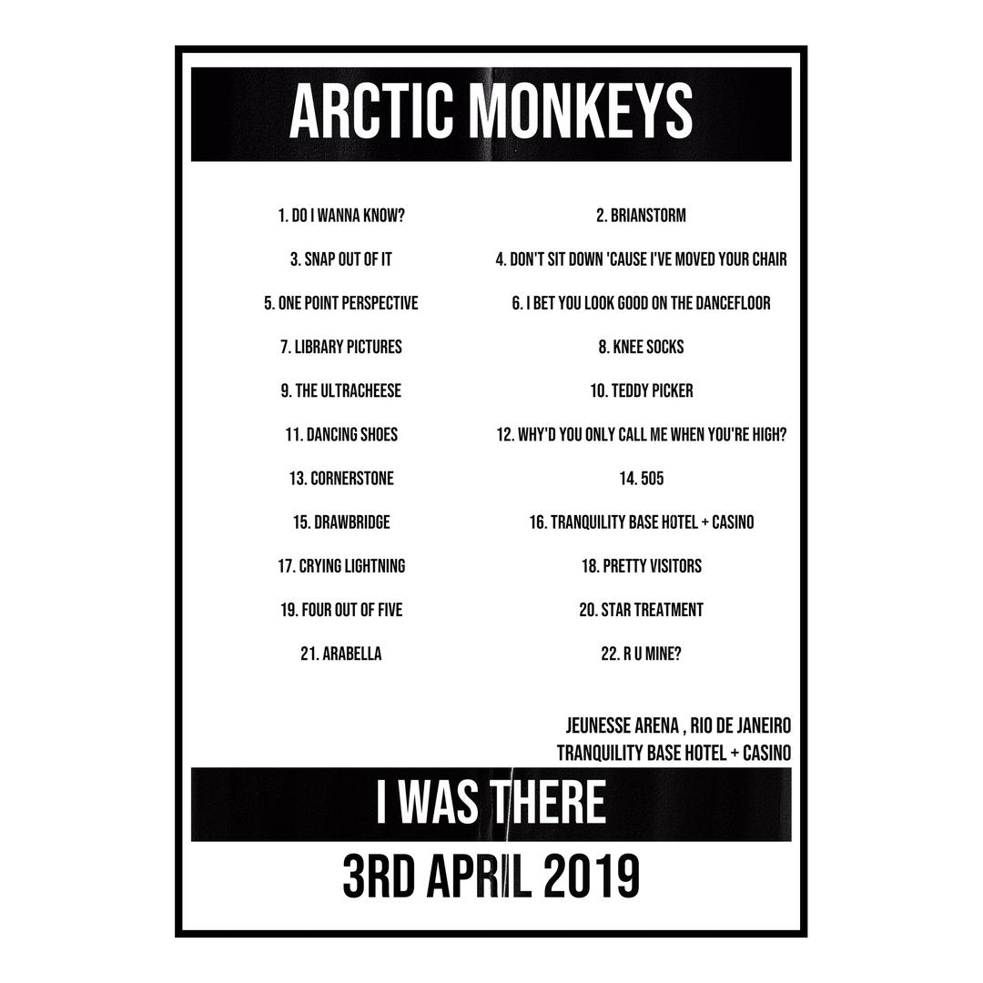 Arctic Monkeys Rio de Janeiro 3rd April 2019 Setlist poster