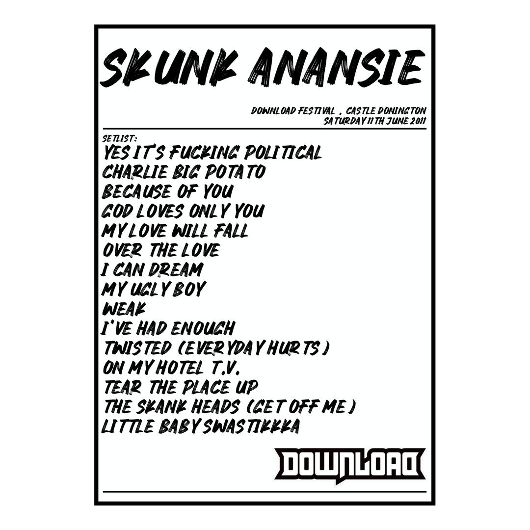 Skunk Anansie Castle Donington 11th June 2011 Setlist poster