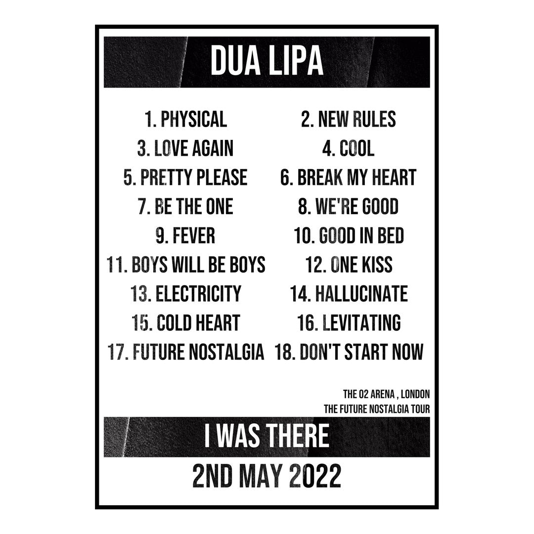 Dua Lipa London 2nd May 2022 Setlist poster