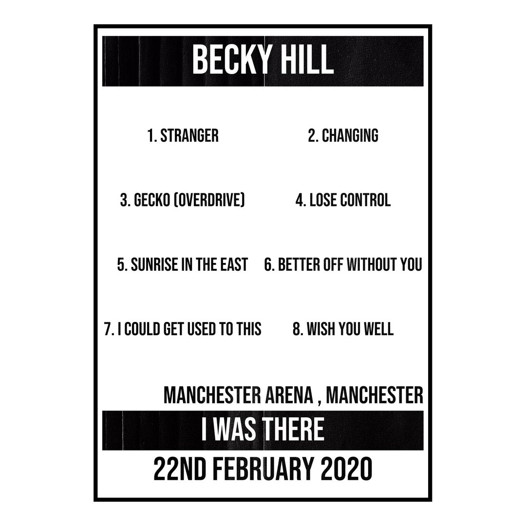 Becky Hill Manchester 22nd February 2020 Setlist poster