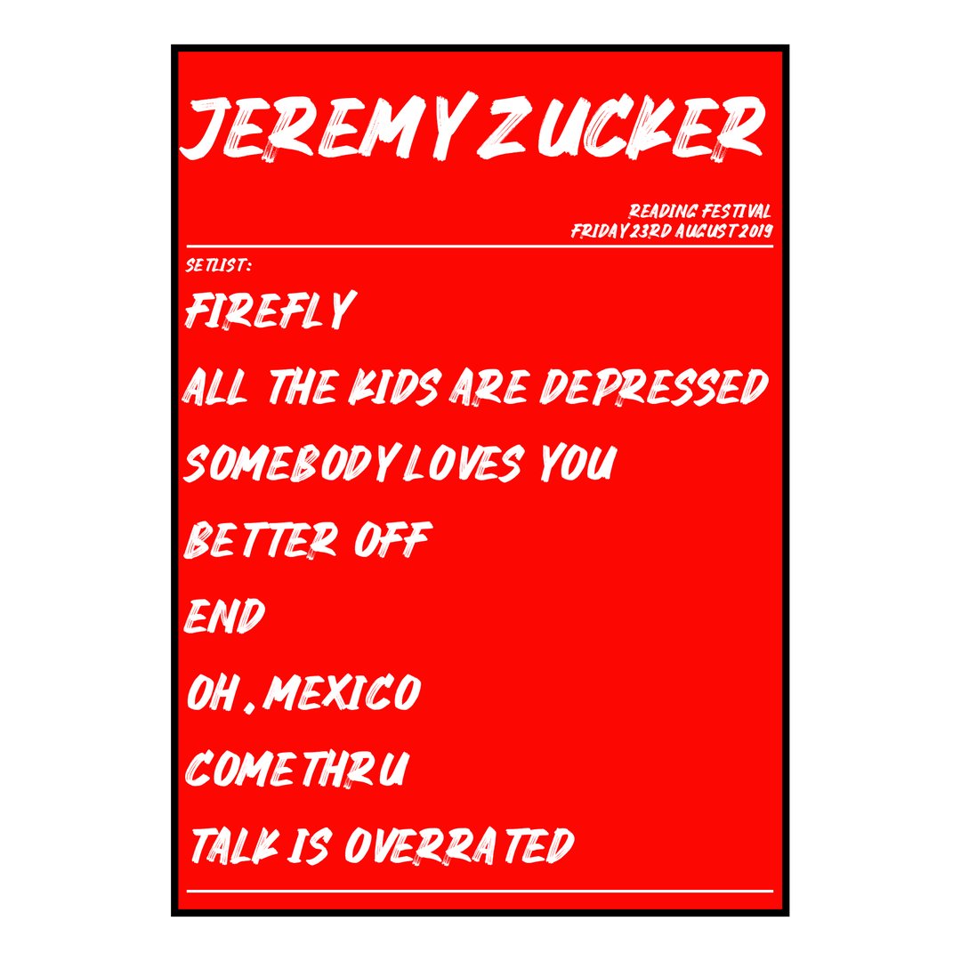 Jeremy Zucker Reading 23rd August 2019 Setlist poster