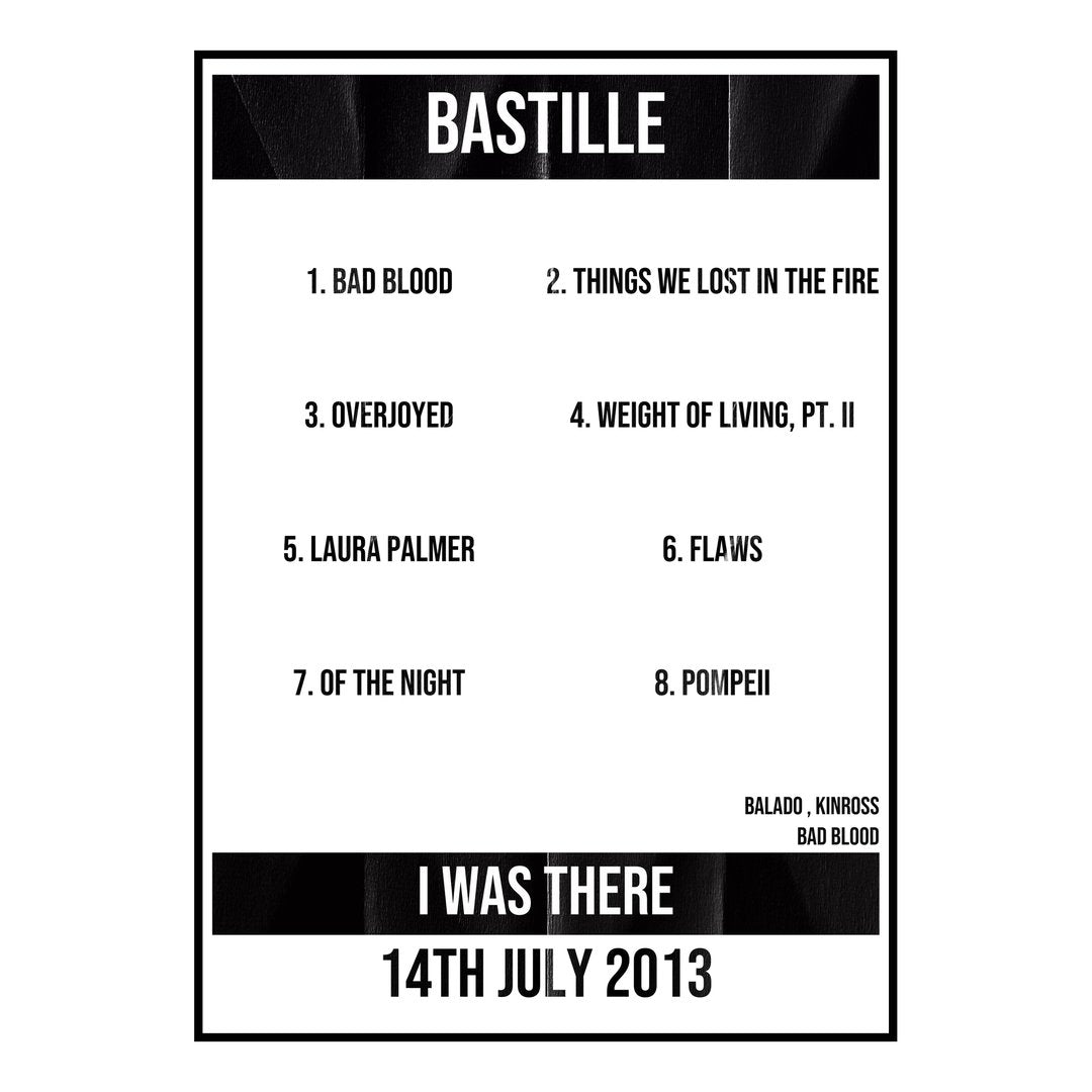 Bastille Kinross 14th July 2013 Setlist poster