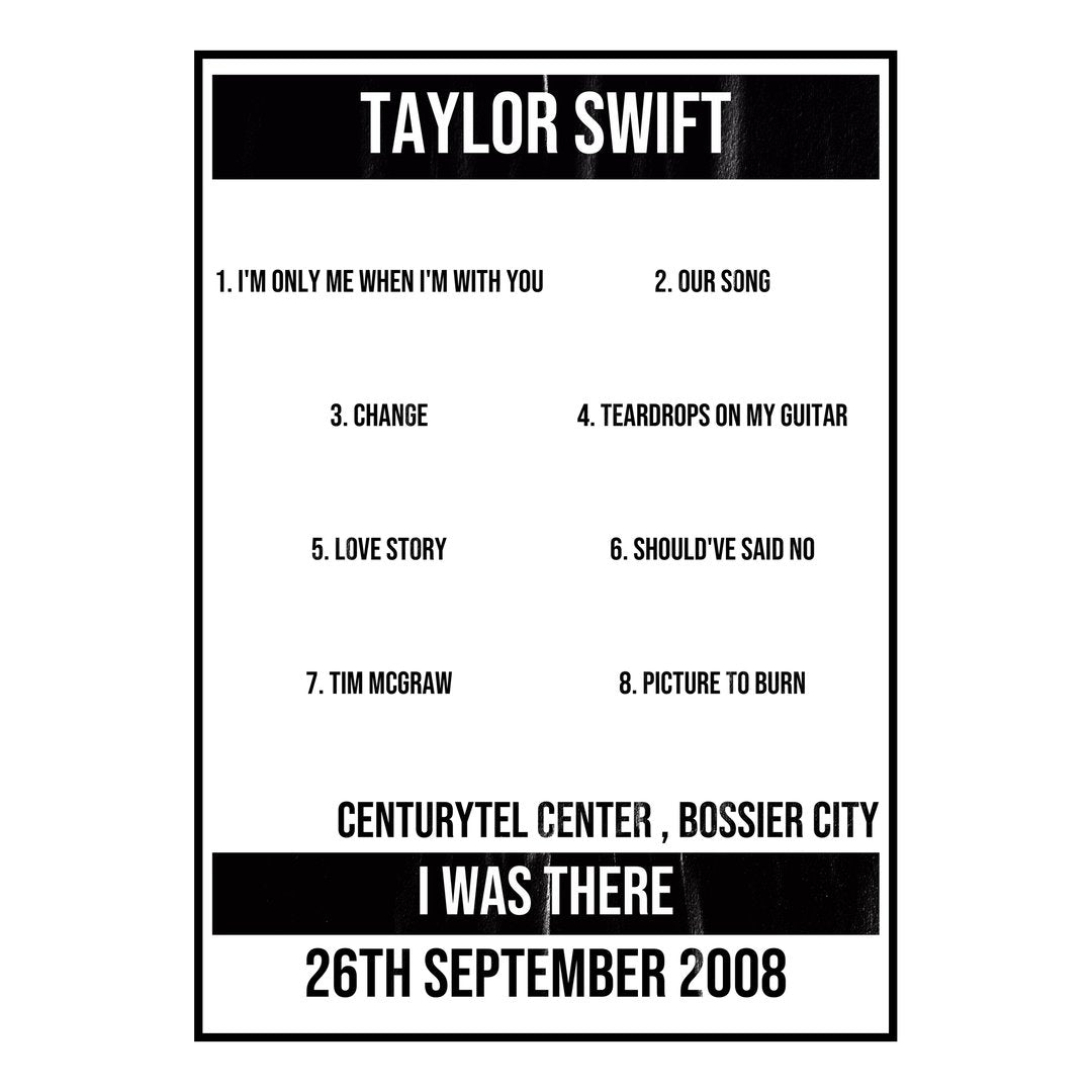 Taylor Swift Bossier City 26th September 2008 Setlist poster