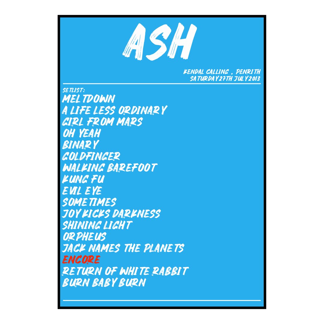 Ash Penrith 27th July 2013 Setlist poster