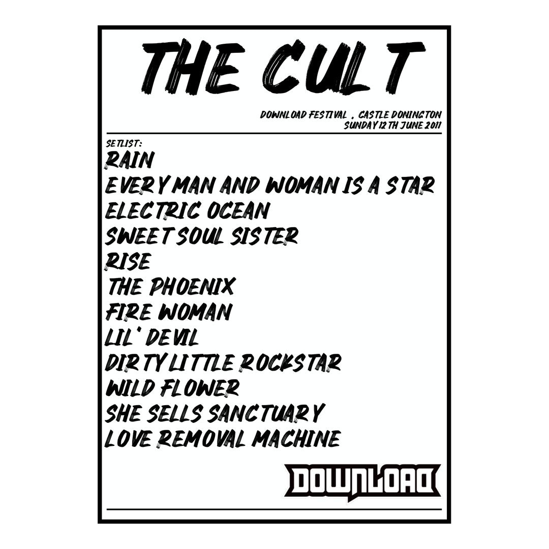 The Cult Castle Donington 12th June 2011 Setlist poster